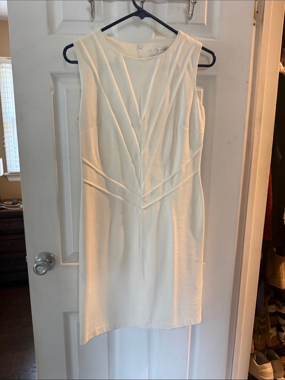 Kenar Cream Sleeveless V-Pleat Midi Dress